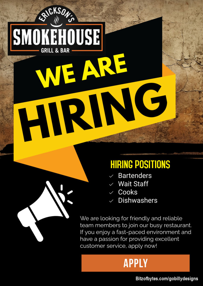 Help Wanted design for Erickson's Smokehouse in Fertile MN